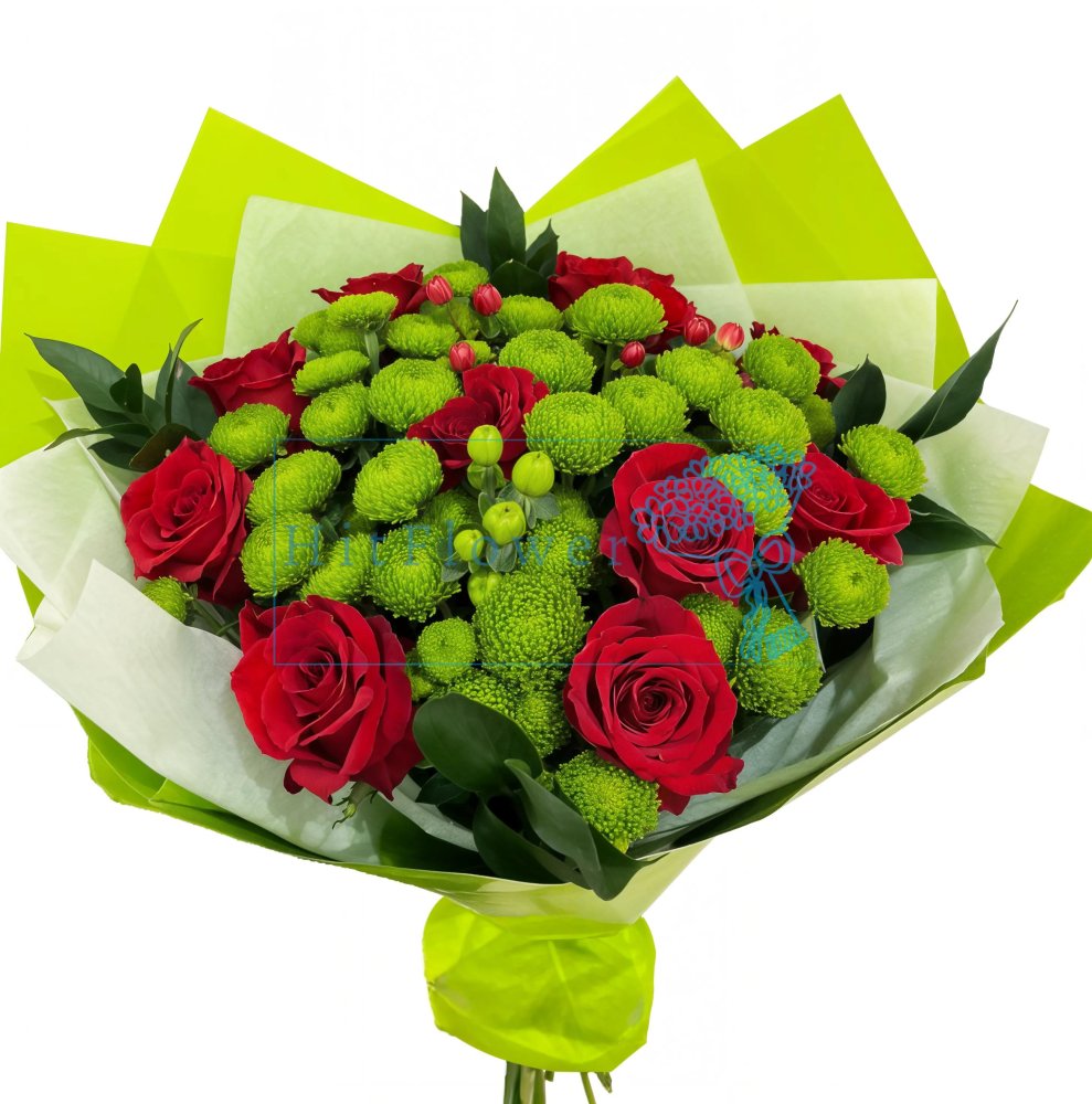 Букет цветов Сочный Букет цветов из: Хризантемы и Розы